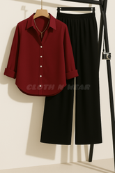 Pair of 2 (maroon button down shirt with black flapper trouser)